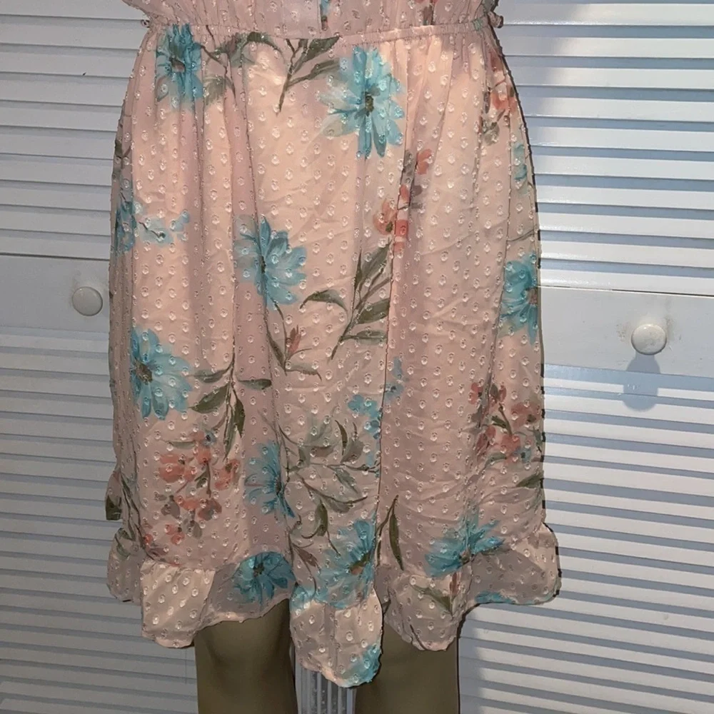 Dr2 by Daniel Rinn Pink and Blue Floral Dotted Dress size L - Picture 4 of 8